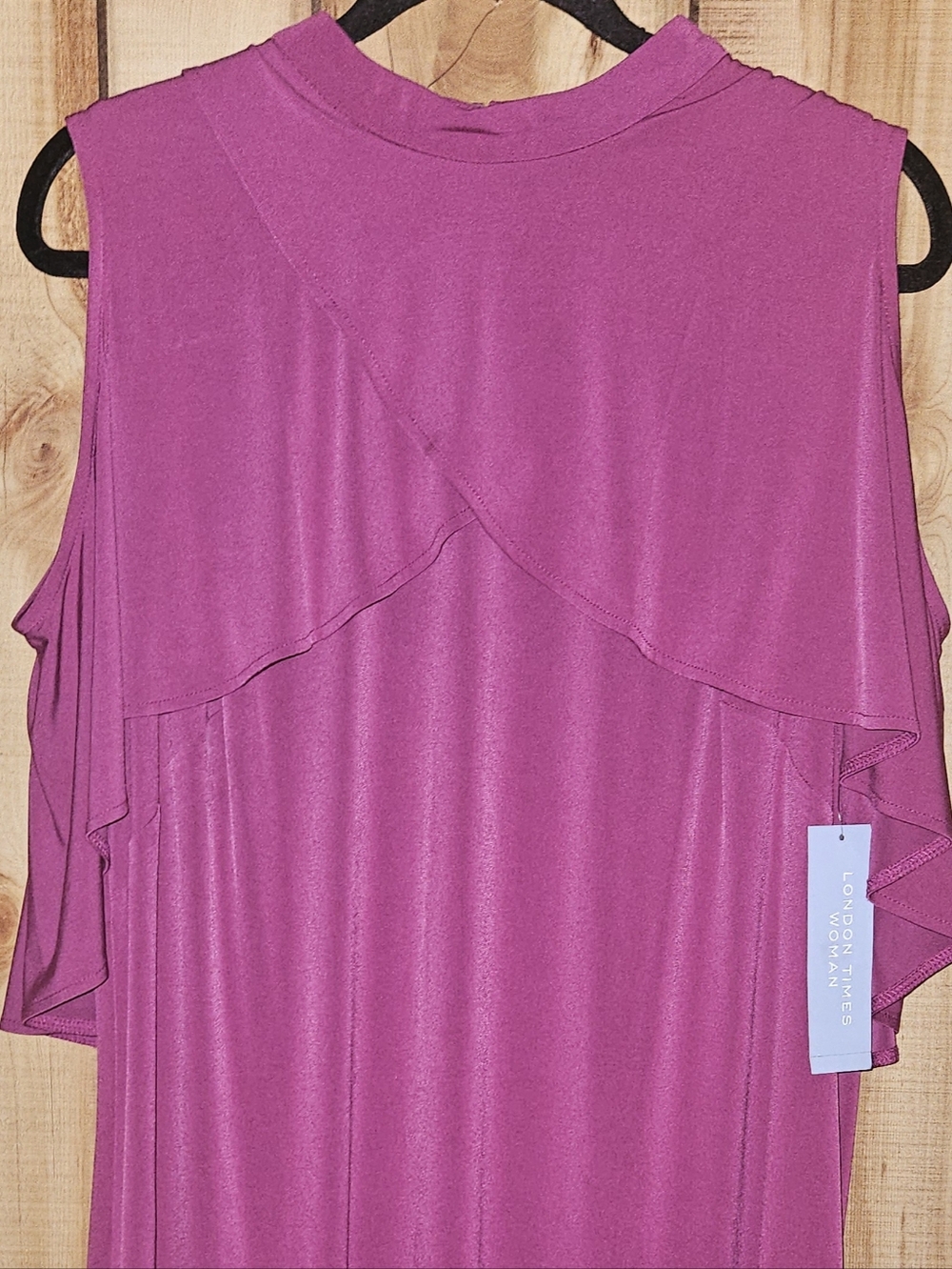 London Times Magenta Cold-Shoulder Ruffle Dress